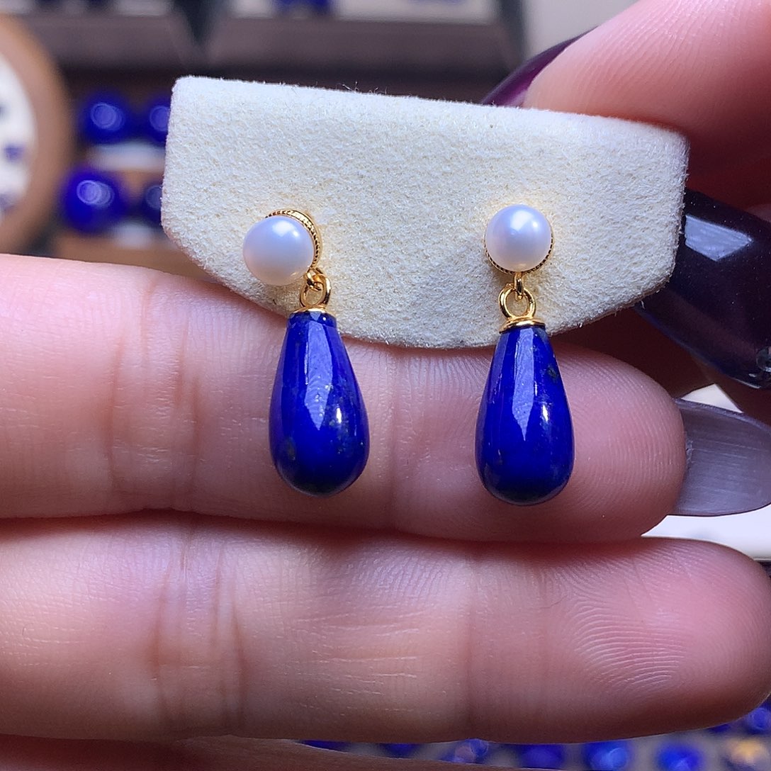 青金石银S925镶嵌耳饰