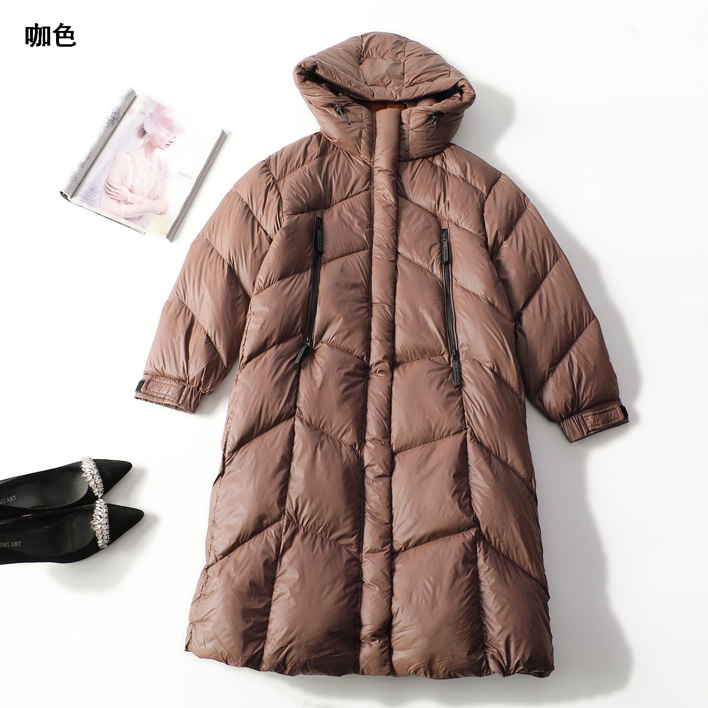 412912冬长款长袖拉链羽绒服保暖加厚户外冬季中长款