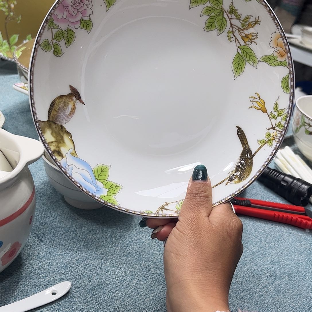 瓷片琴瑟和鸣八寸深盘六个微瑕