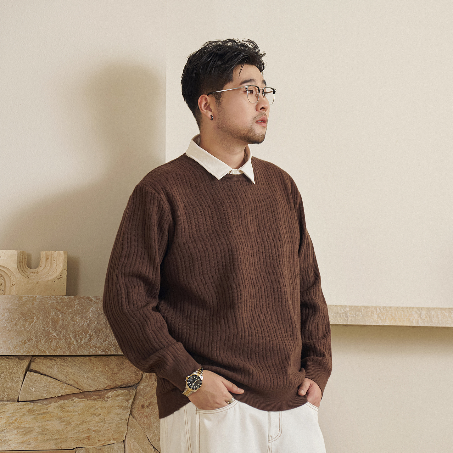 【假两件毛衣】森老板胖子男生大码高级感男装秋冬季显瘦休闲Polo衫