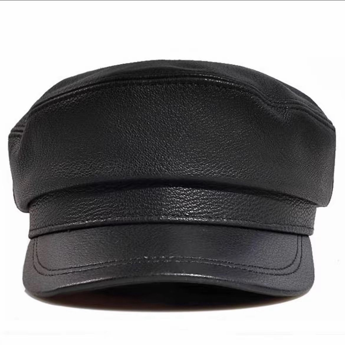 皮帽子休闲解放女男士羊皮平顶学生真皮秋冬季英伦鸭舌帽复古海军