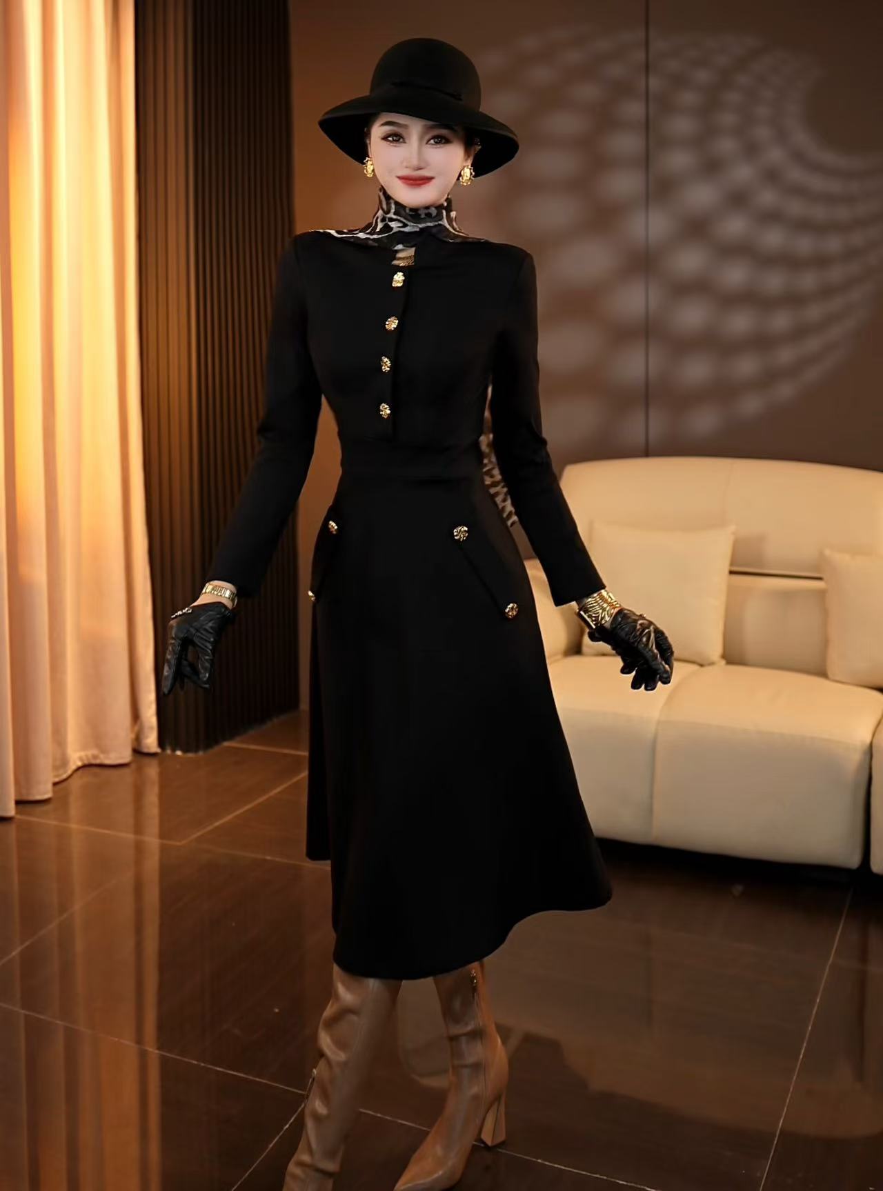 【丹丹严选】秋冬新款轻奢名媛法式时尚气质显瘦连衣裙-1104-3