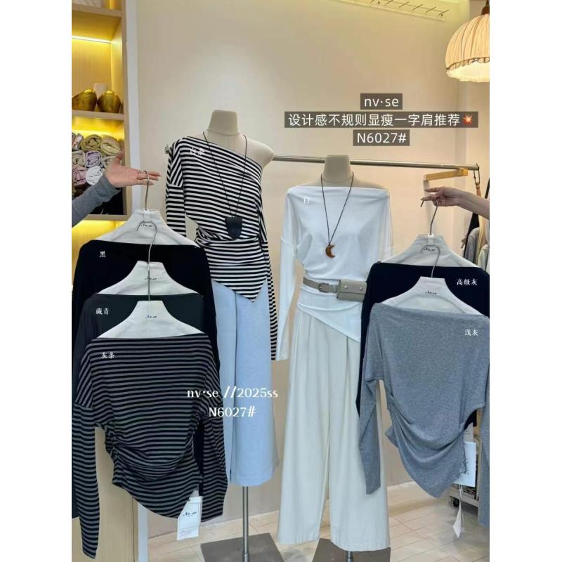 DALIANSU/大脸酥~4231  春夏不规则一字肩打底衫上衣