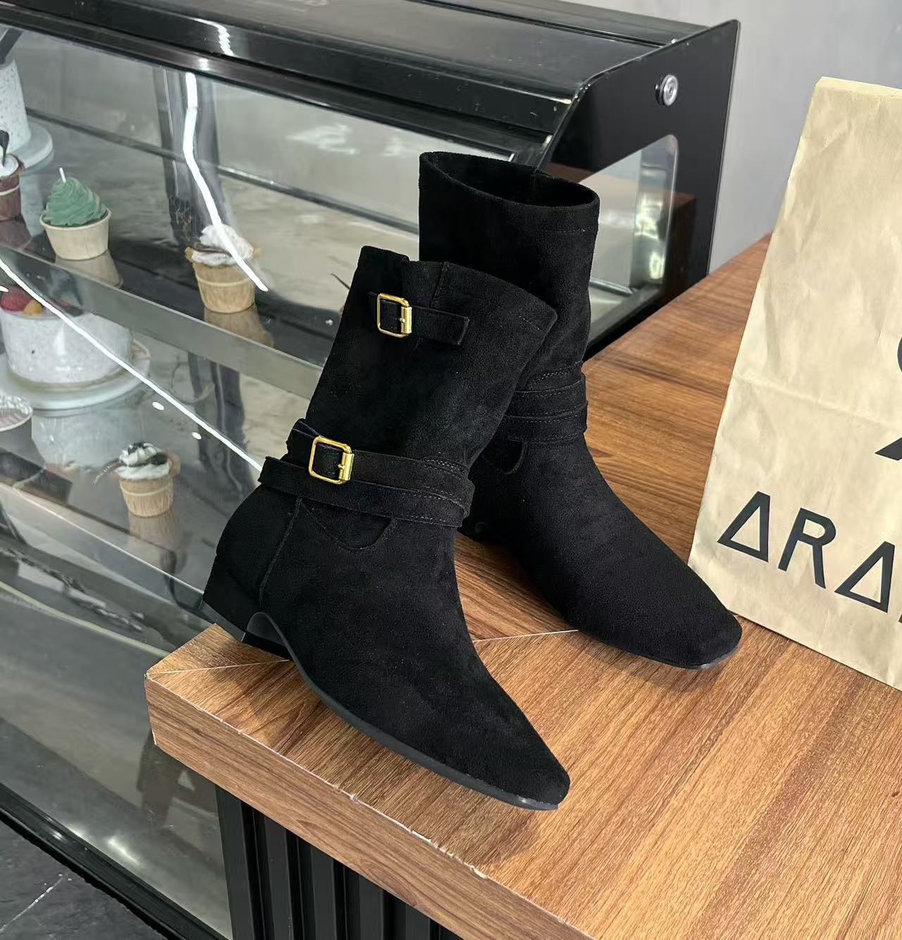 2025秋季新款复古废土风西部靴方头中筒靴猫跟显瘦骑士靴2655-2c