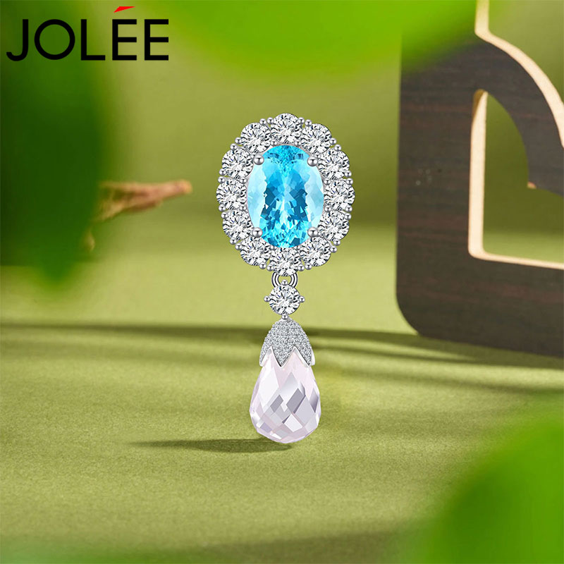 Jolee胸针女S925银托帕石胸花彩色宝石水晶首饰品送女士礼物