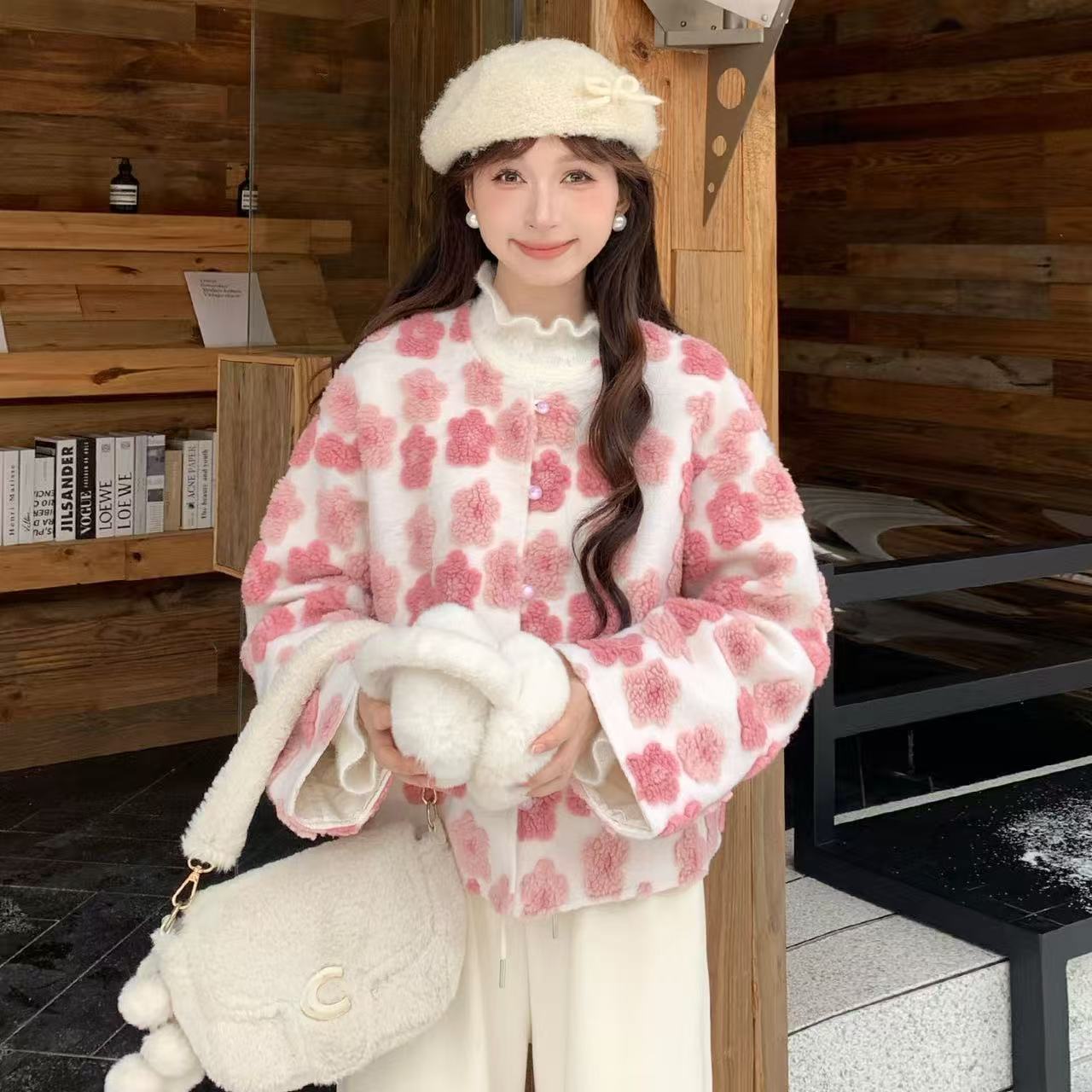 237区886粉色花朵保暖韩版外套