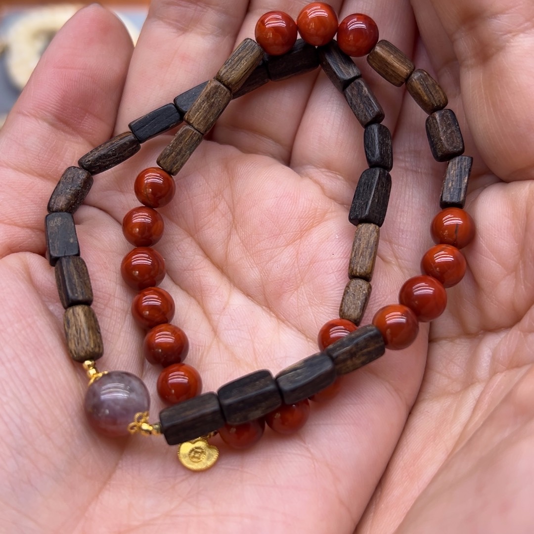 南红玛瑙18K金镶嵌手链手串