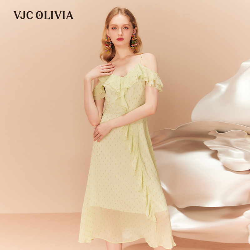 【金丝肌理剪花】VJC OLIVIA植物系连衣裙绿色轻奢女装V24BT1589