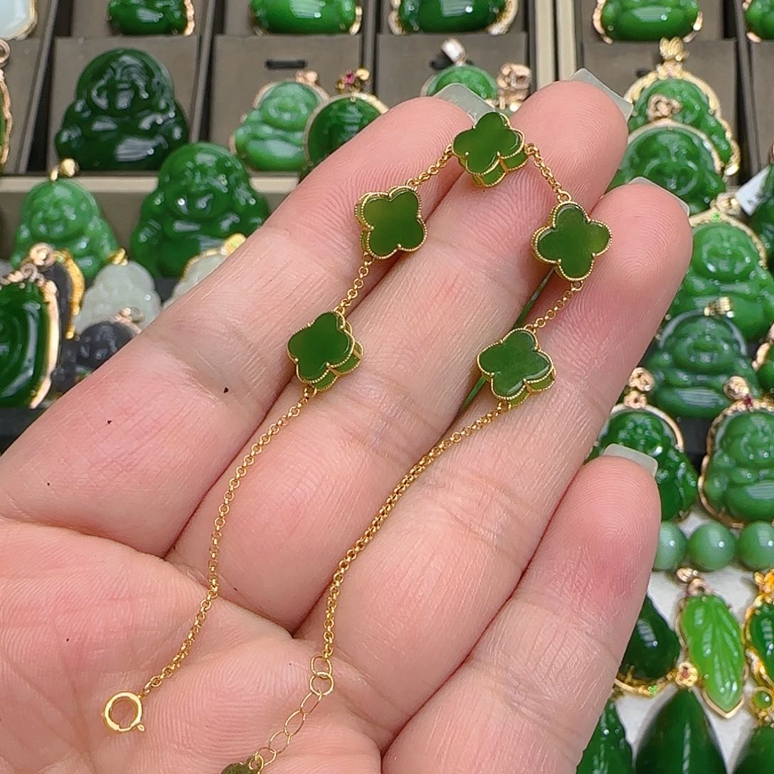 和田玉（碧玉）手链18K金镶嵌