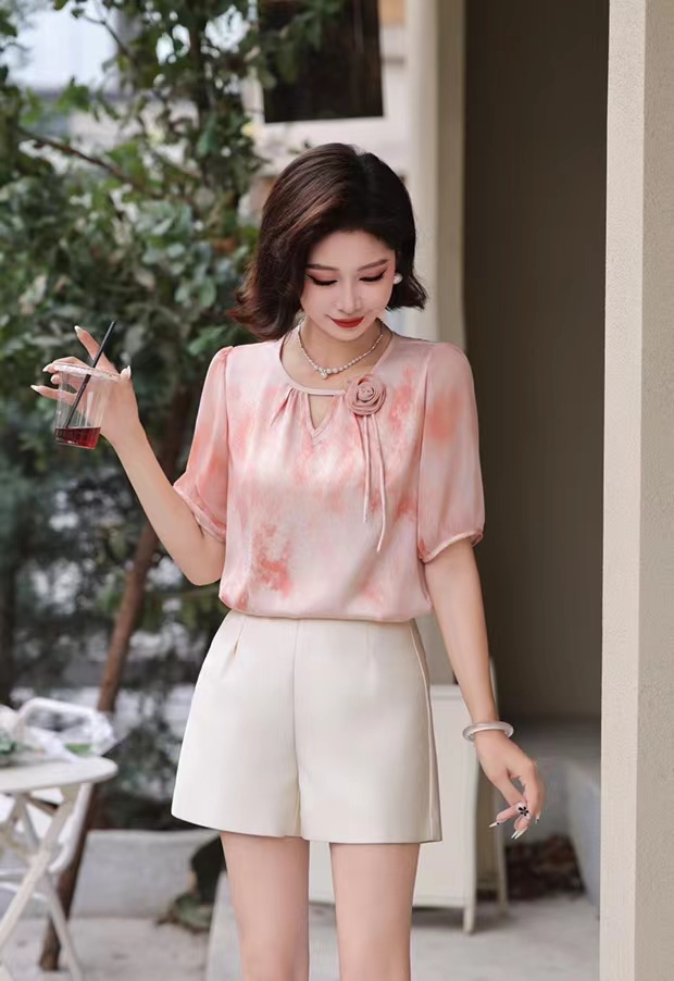 【如蝶服饰】高端显瘦气质洋气夏季印花提花设计感减龄时尚新款小衫