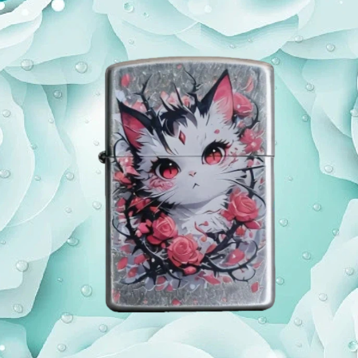 古银玫瑰花猫防风打火机送男士无油