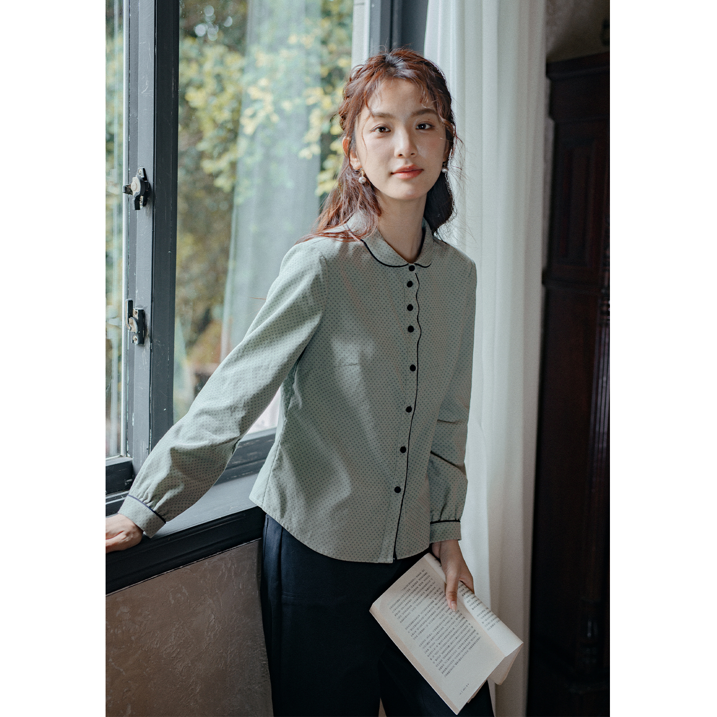 红念灰蓝色纯棉衬衫女长袖设计感秋季2025年新款女装气质春秋上衣