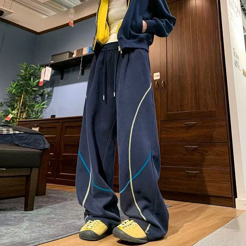 冬季必备卫裤！新款加绒奥粒绒辑明线撞色显瘦弯刀裤卫裤 