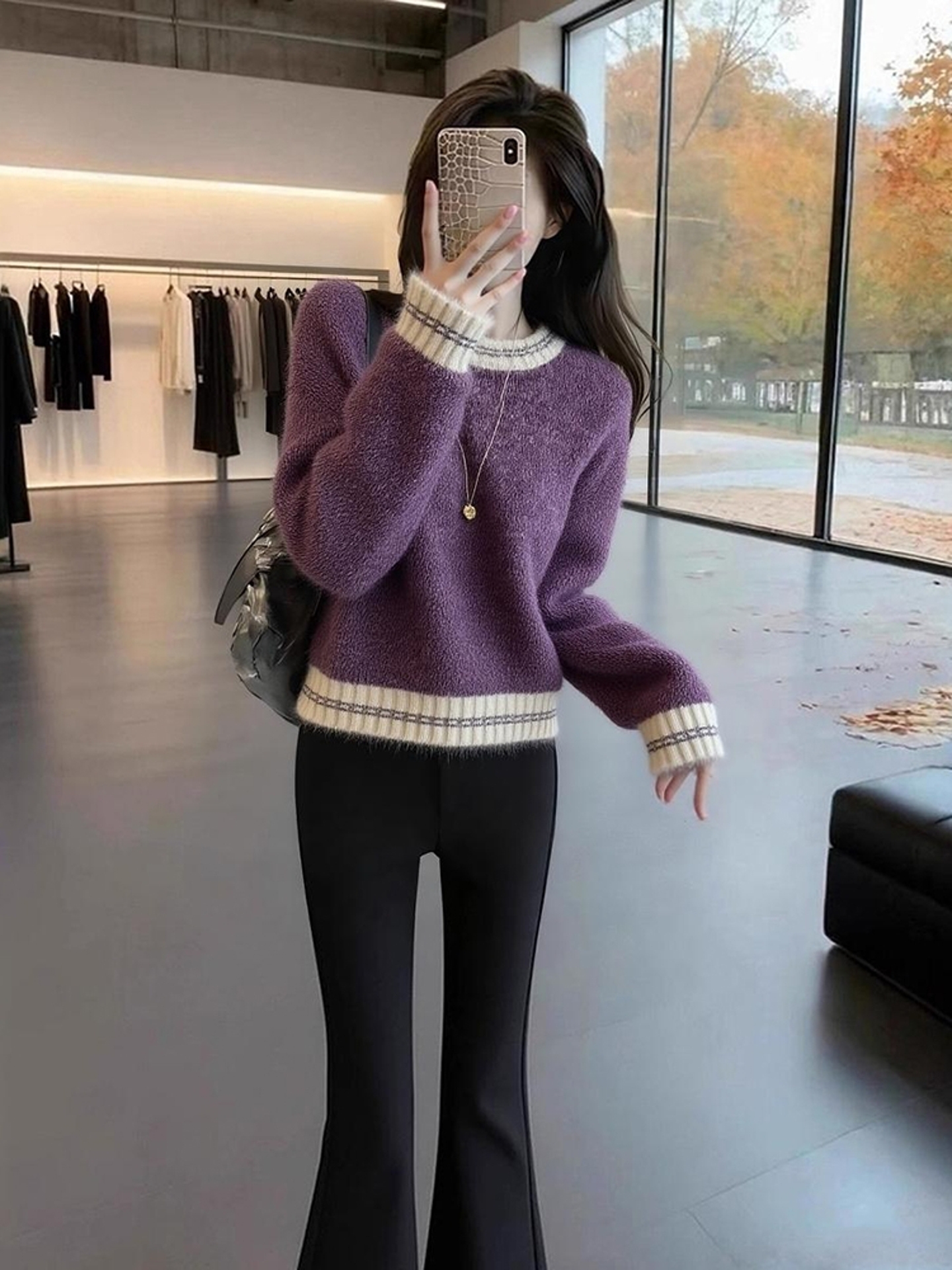 冬季韩里韩气上衣别致独特超好看洋气减龄漂亮高级感紫色针织毛衣