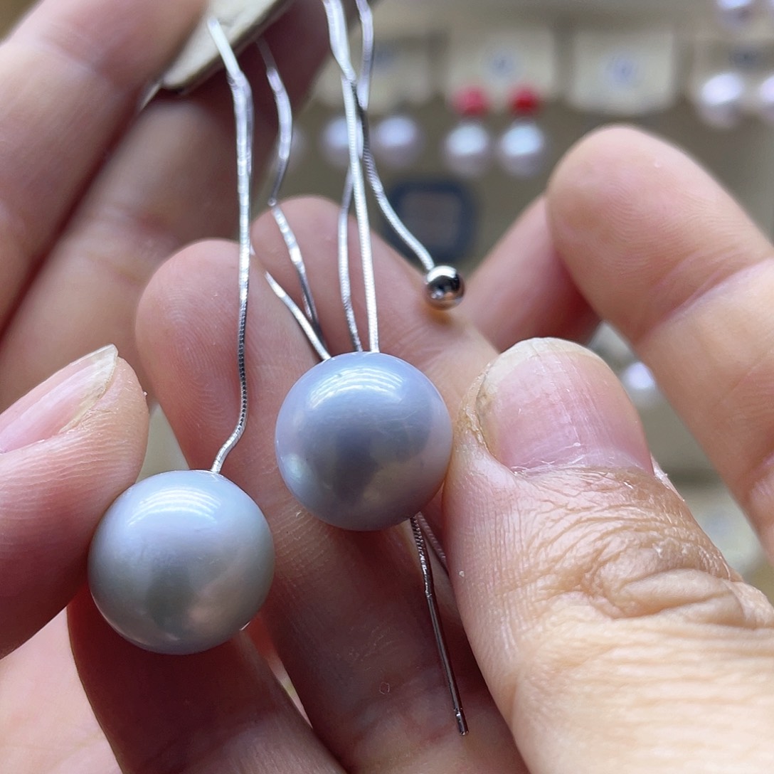 银S925镶嵌淡水珍珠耳饰