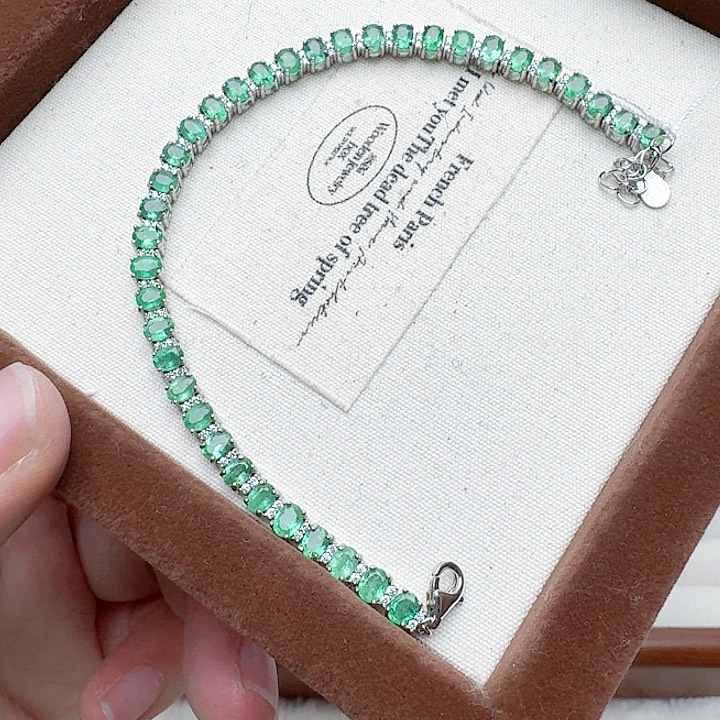 祖母绿手链银S925镶嵌手链