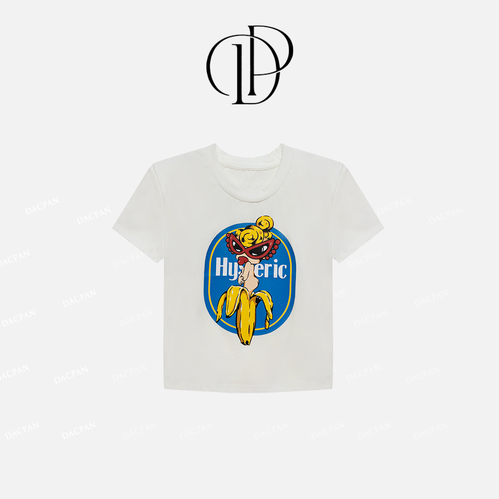 DACPAN-“墨镜魔女”卡通印花短袖上衣 垫肩可拆 2025/盼·PP 2808
