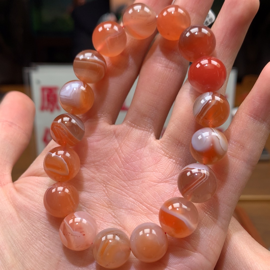南红玛瑙手串未镶嵌12+微瑕缠丝料