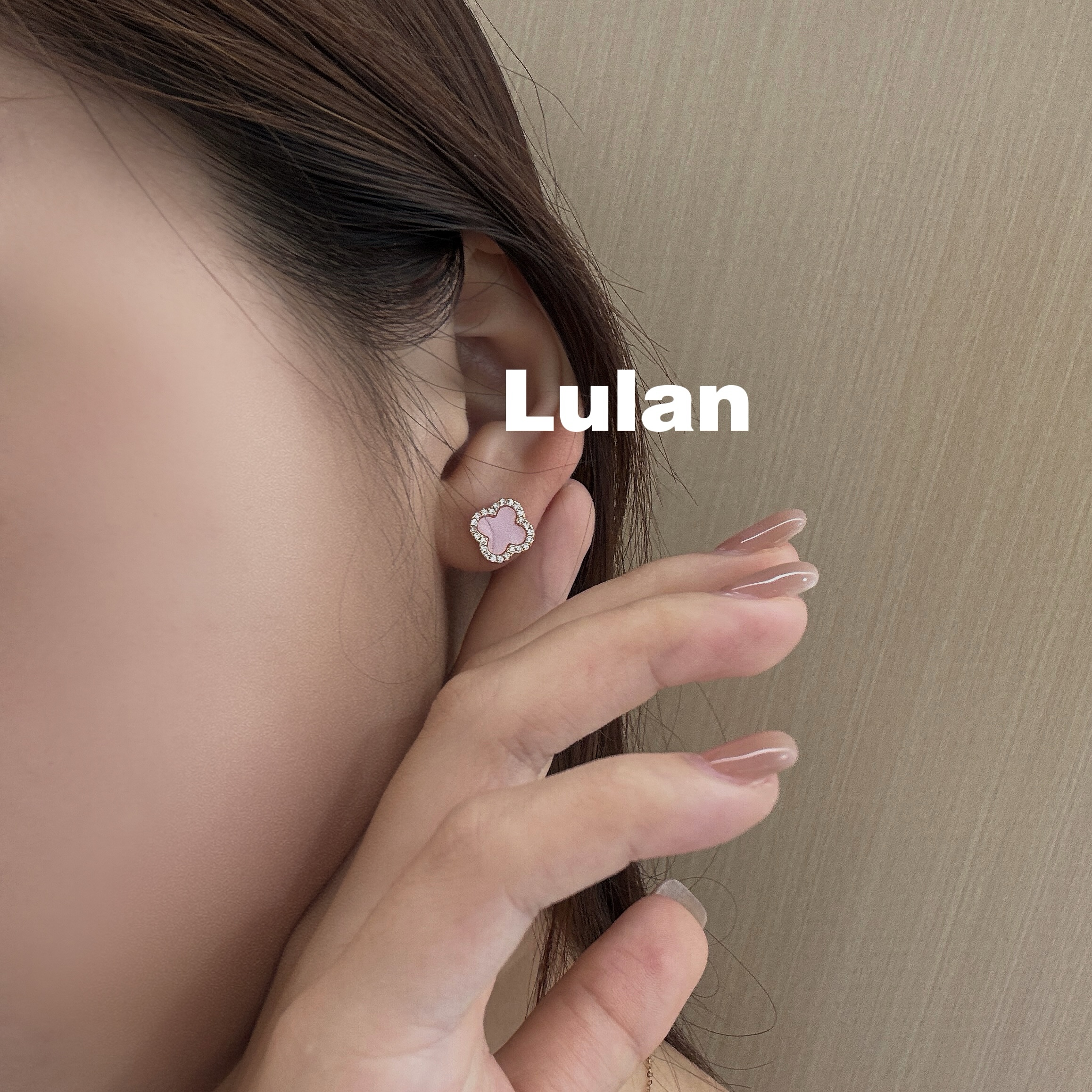 合金贝壳耳饰 【Lulan】精致四叶家耳钉 高版小巧简约耳饰6629
