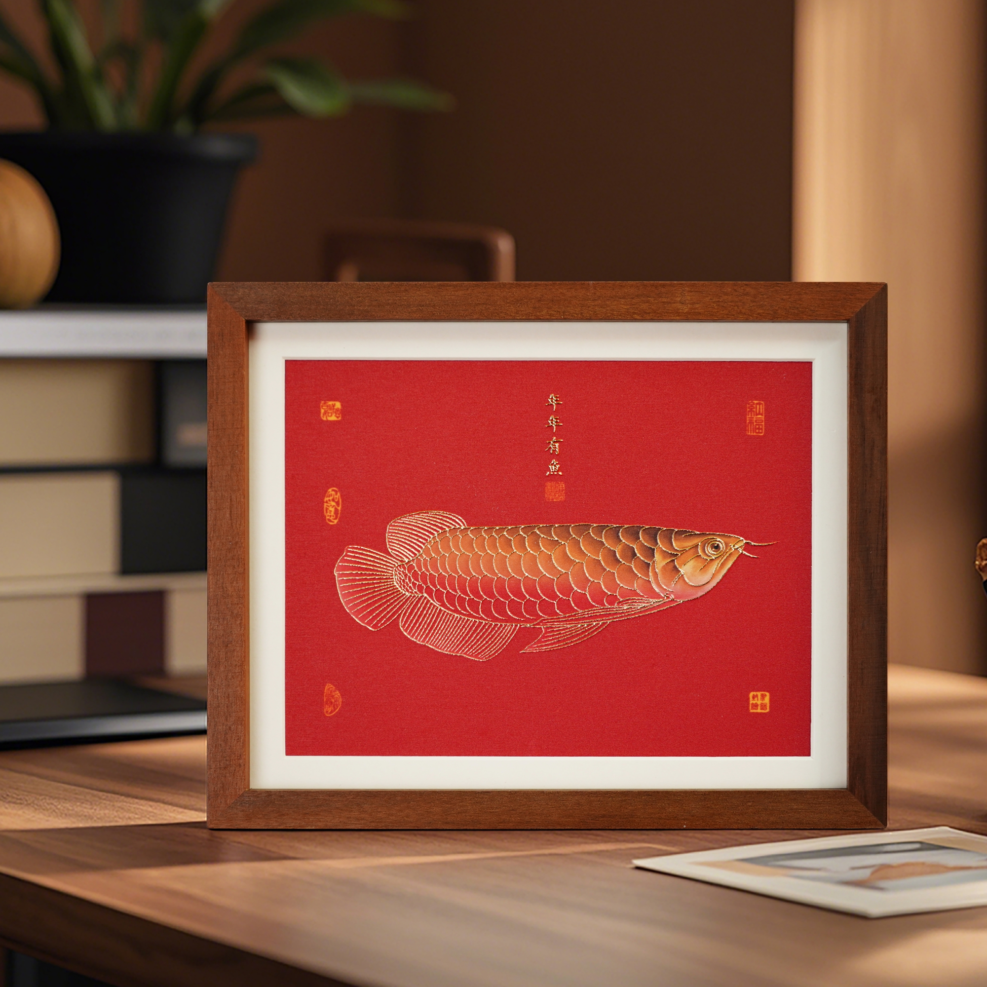 描金《年年有鱼》办公室桌面摆件室内金龙鱼装饰画电表箱装饰画