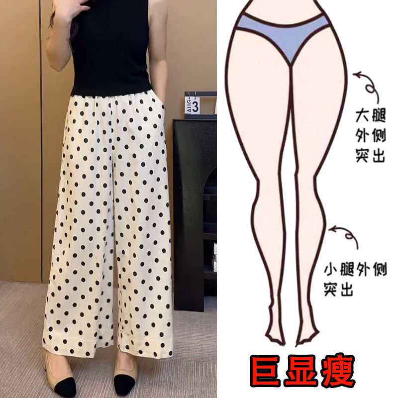 2025夏季薄款大码女装波点休闲直筒裤梨形身材显瘦高腰阔腿九分裤