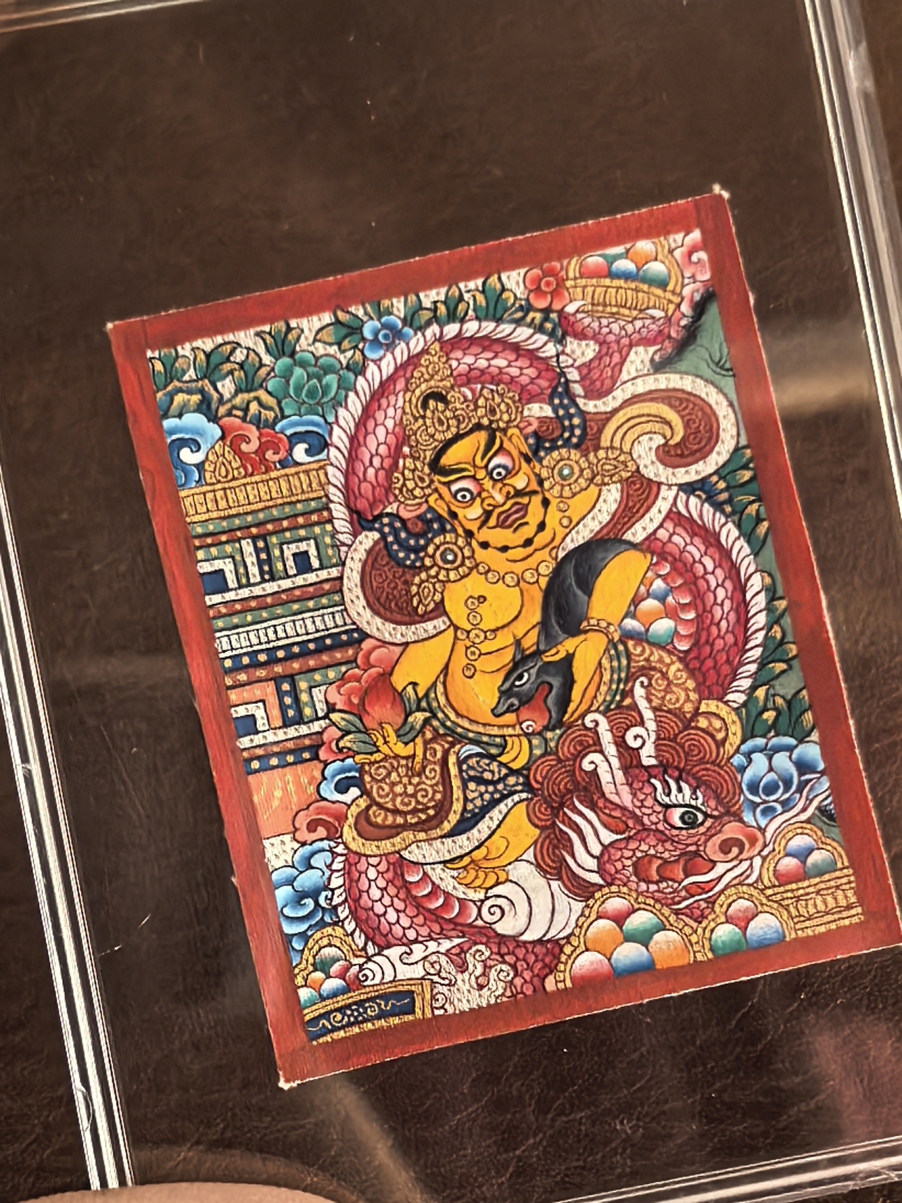 黄财神纯手绘纯矿物质颜料唐卡-玥书手绘唐卡吊坠黄财神吊坠