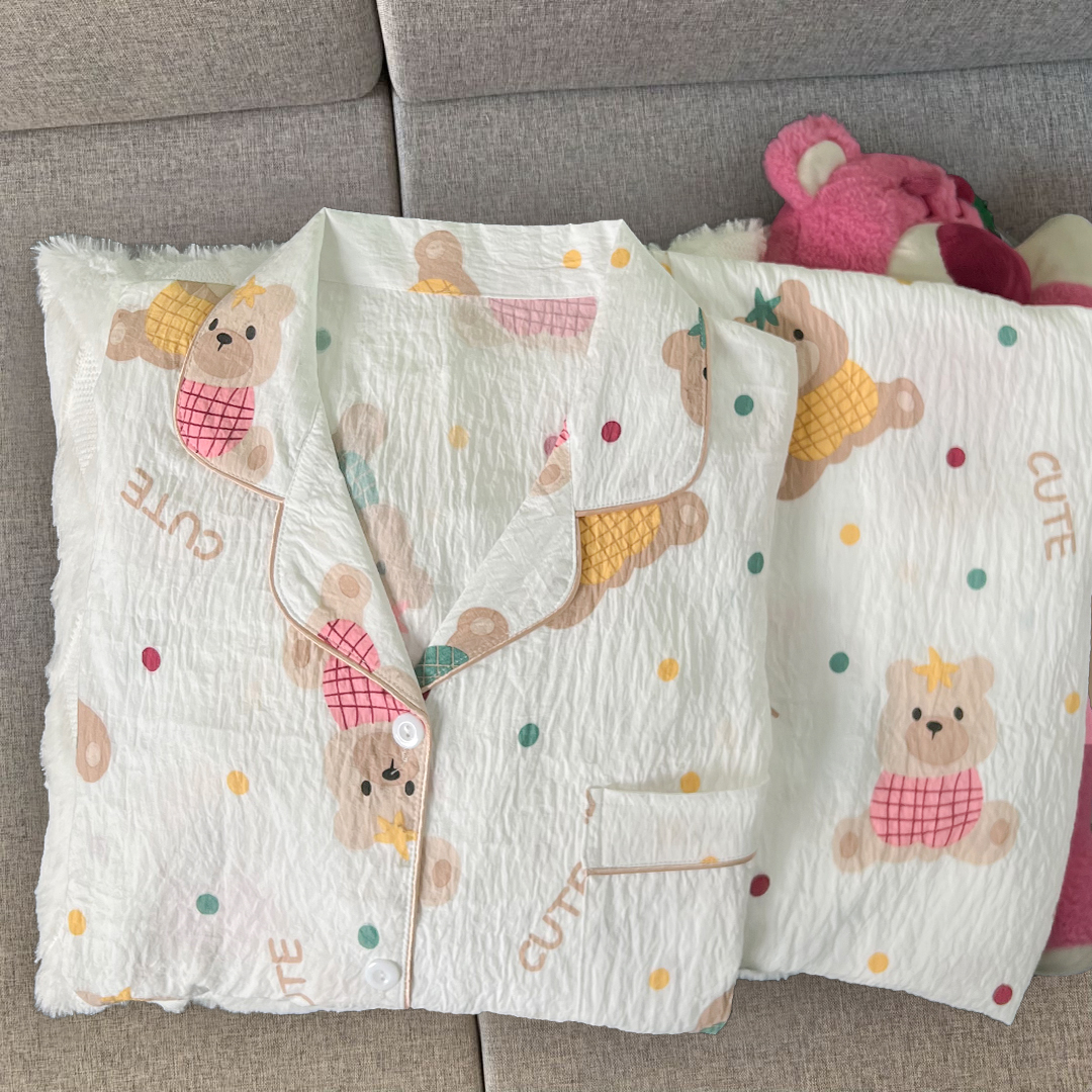 睡衣女款春秋2025新款云朵棉长袖网红爆款卡通波点小熊家居服套装