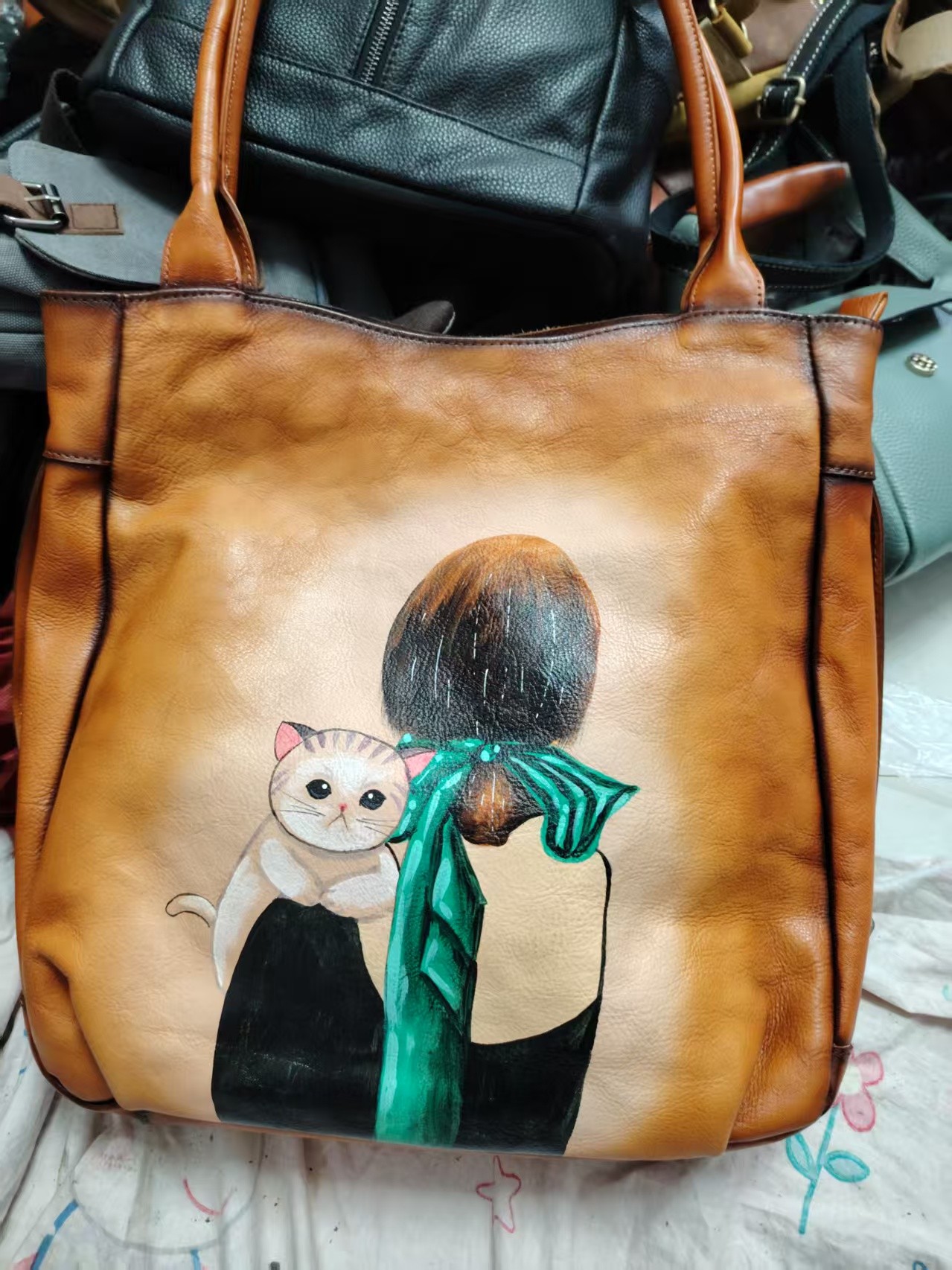 小猫大托特轻奢牛皮