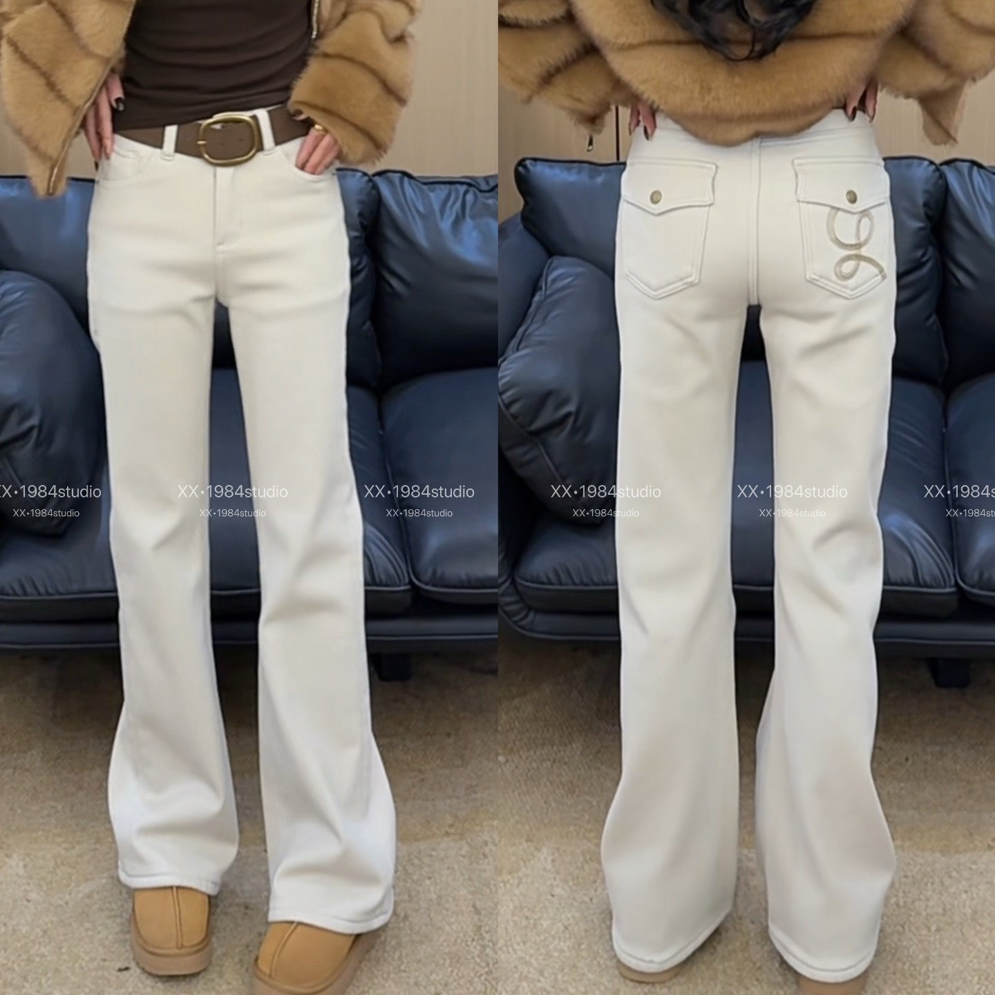 1984 精选【超模腿精】冬季复合绒中高腰弹微喇牛仔裤