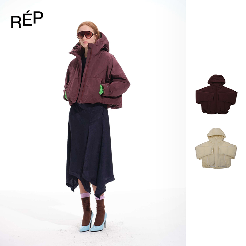REP-Aether haze设计师品牌黄色/枣红廓形连帽抽褶外套 25FW新品