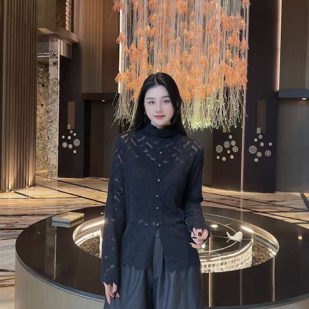 BETTY BAIRN 【风吟浅梦】秋冬简约钩花堆堆领针织上衣Q7238