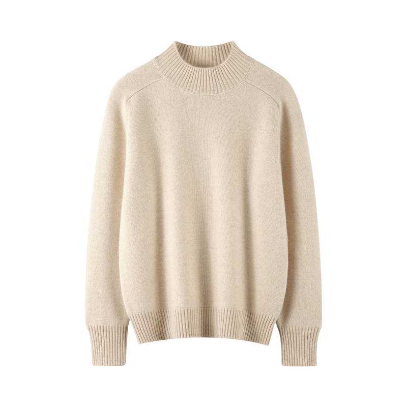 100%纯山羊绒衫马鞍肩半高领加厚宽松慵懒风针织衫打底软糯毛衣