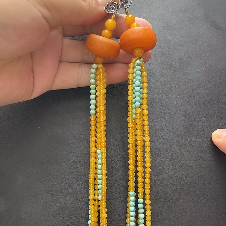 逆***去琥珀未镶嵌裸石耳坠