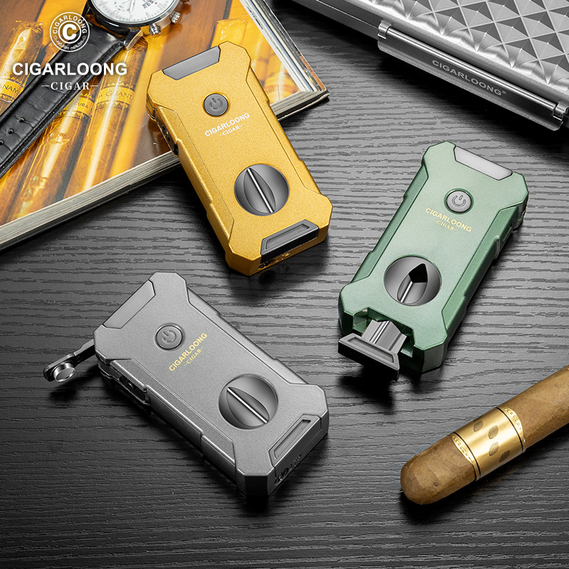 茄龙防风雪茄打火机多功能V剪通针烟托打孔器5合1打火机CB-25BX
