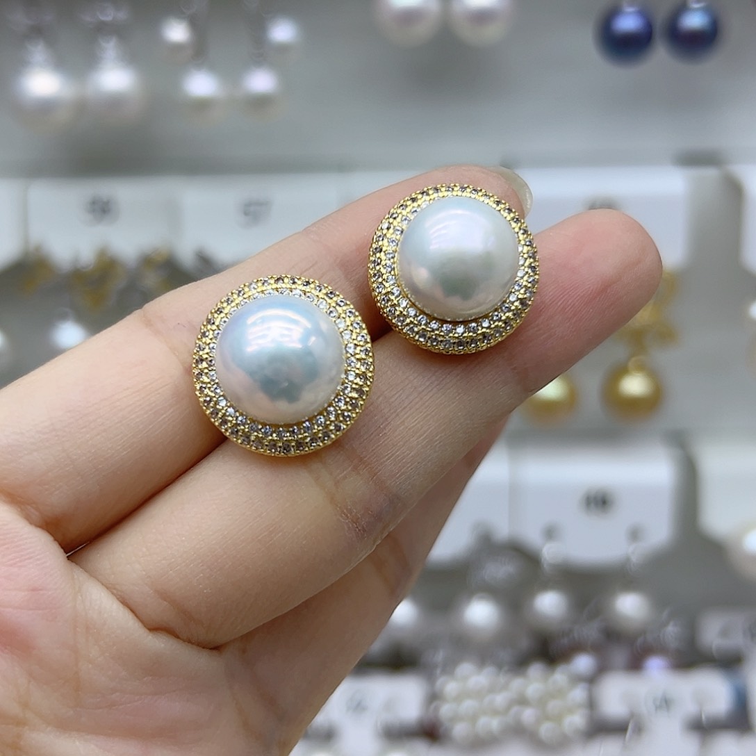 银S925镶嵌耳饰淡水珍珠