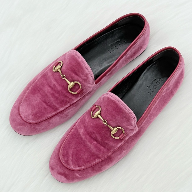 95新 GUCCI/古驰 丝绒酒红色马衔扣单鞋 36.5码 公价6k c0783