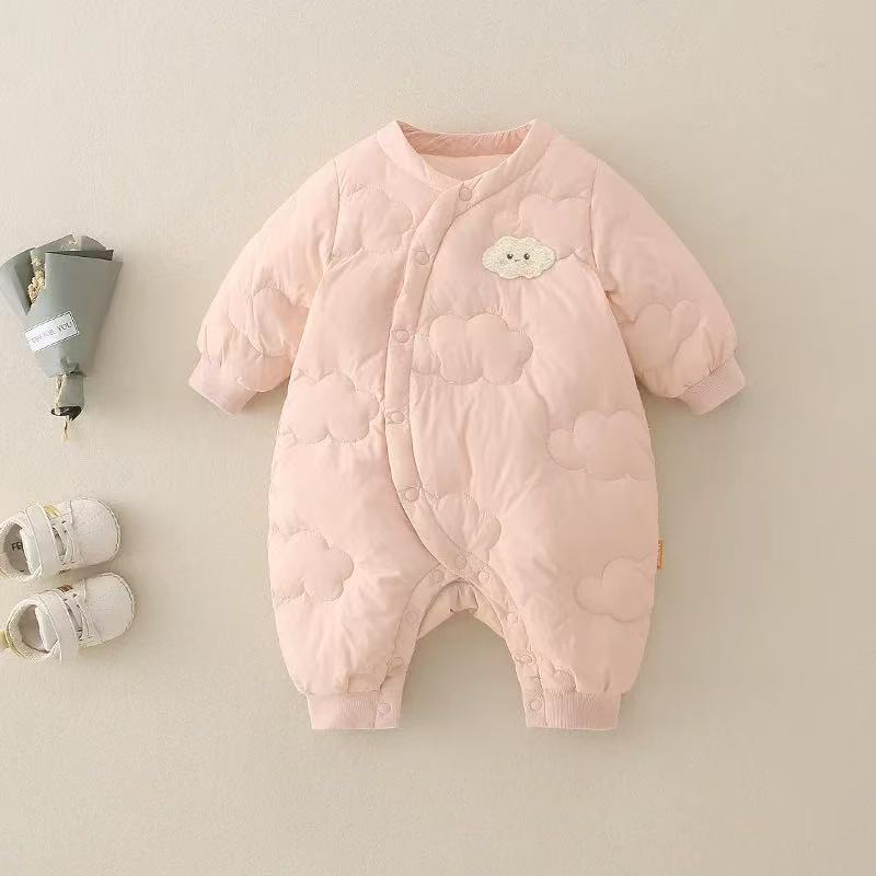 【绒里薄棉】婴儿秋冬棉服宝宝连体衣加绒加棉偏开护肚哈衣爬服外出