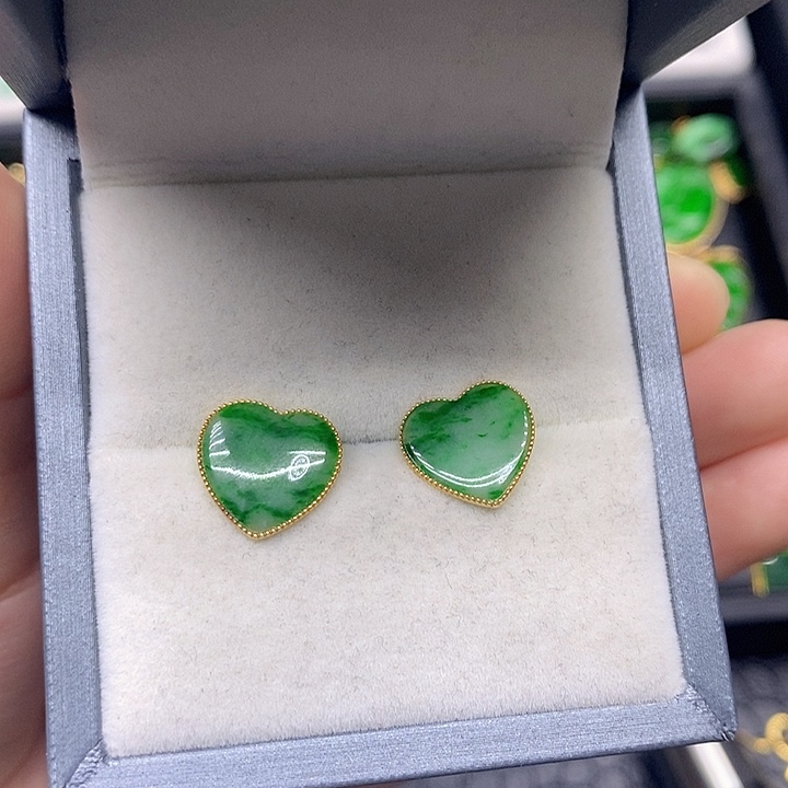 翡翠耳饰18K金镶嵌天然翡翠