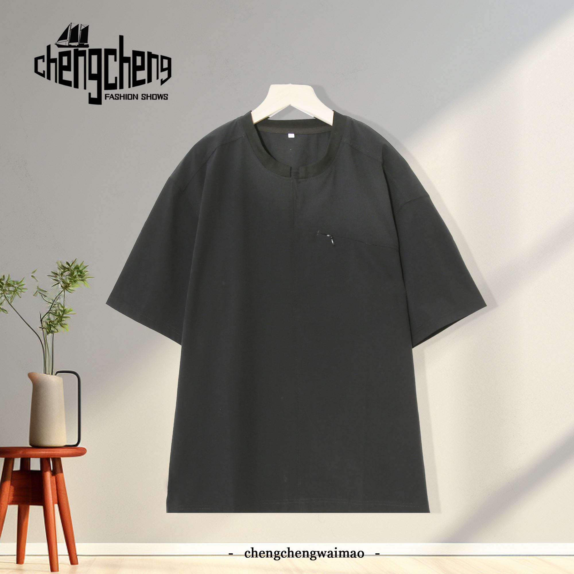 潮服韩系纯色简约圆领设计感百搭休闲短袖男女同款时尚T恤H729