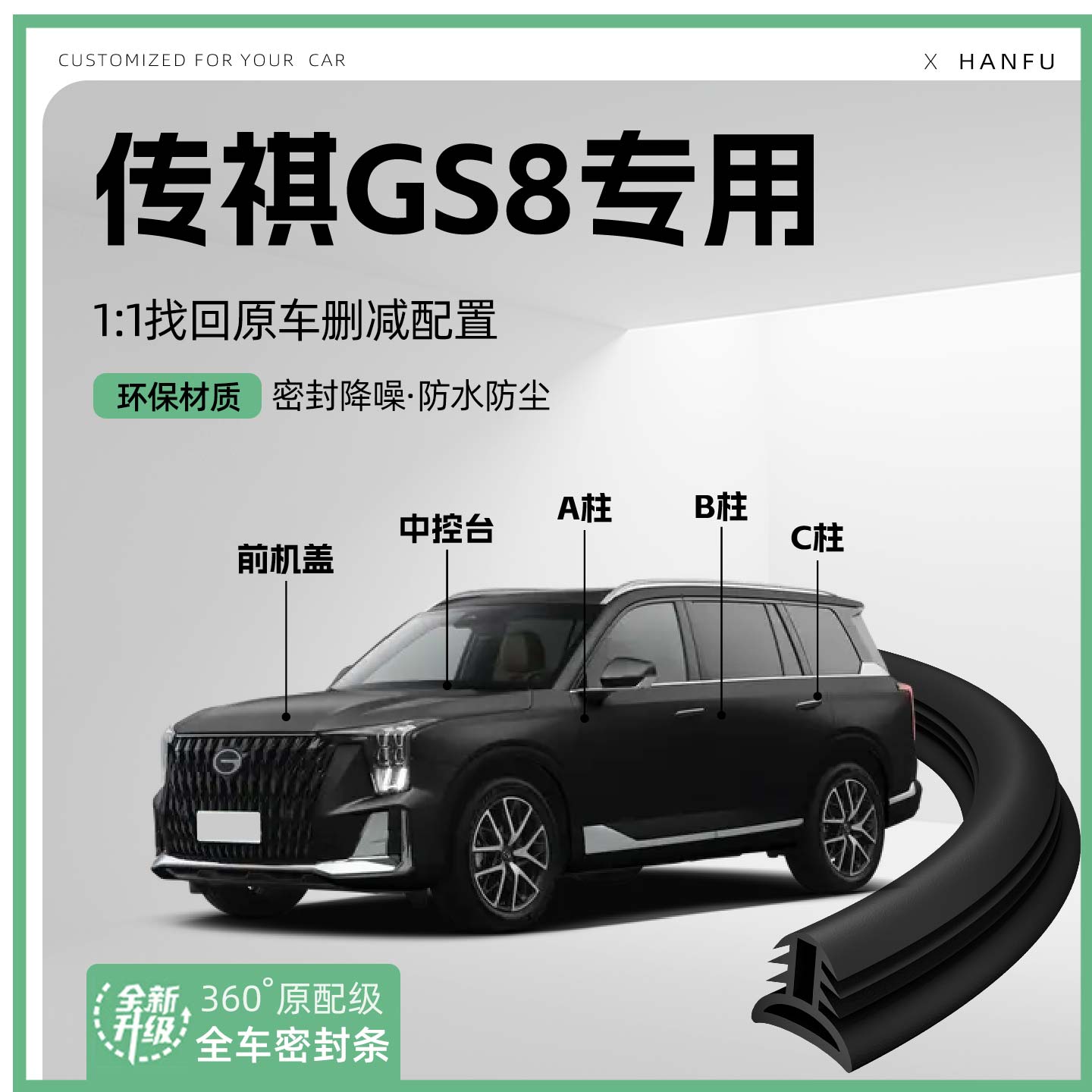适用25款传祺GS8汽车B柱密封条配件中控隔音引擎机盖防撞胶条用品