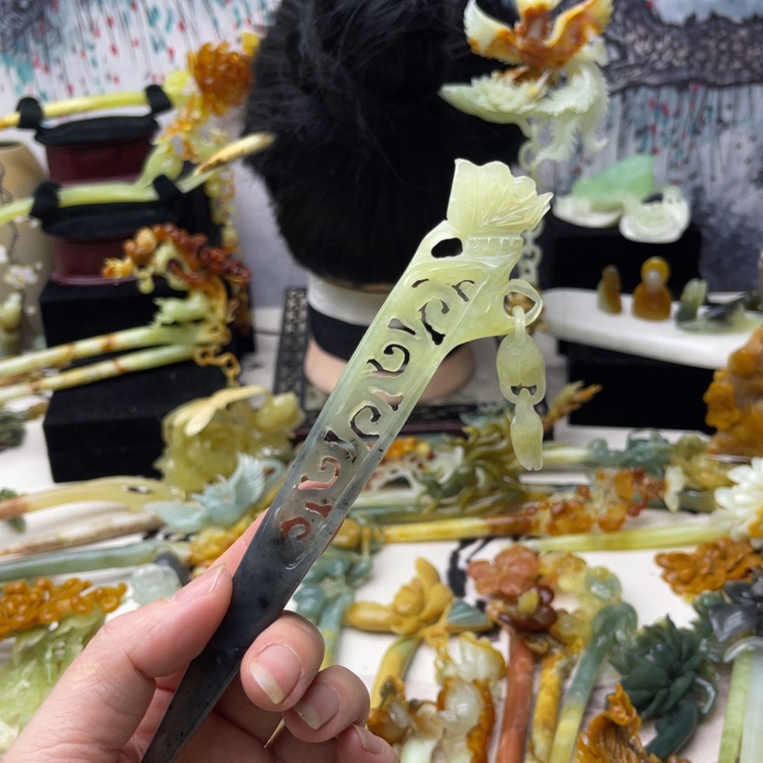 【闪购商品】蛇纹石玉发饰合金