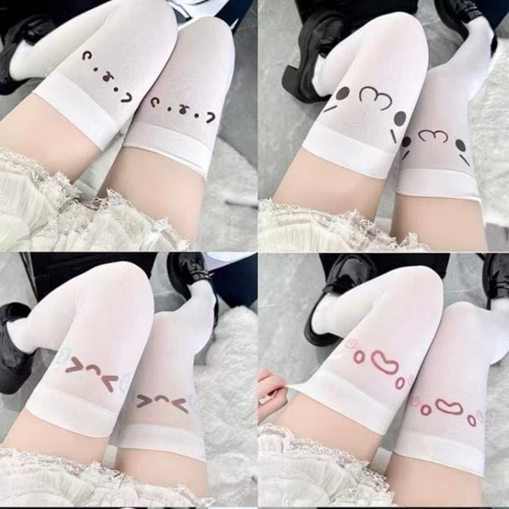 原创Lolita卡通漫画印花天鹅绒过膝长筒可爱表情丝袜