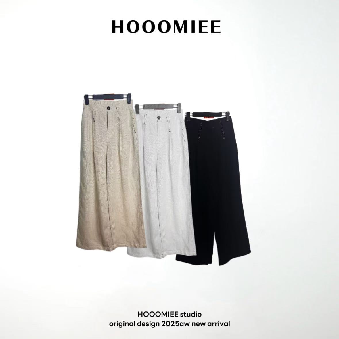 Hooomiee莱赛尔亚麻裤老钱风潮搭休闲时尚夏季长裤Z00008