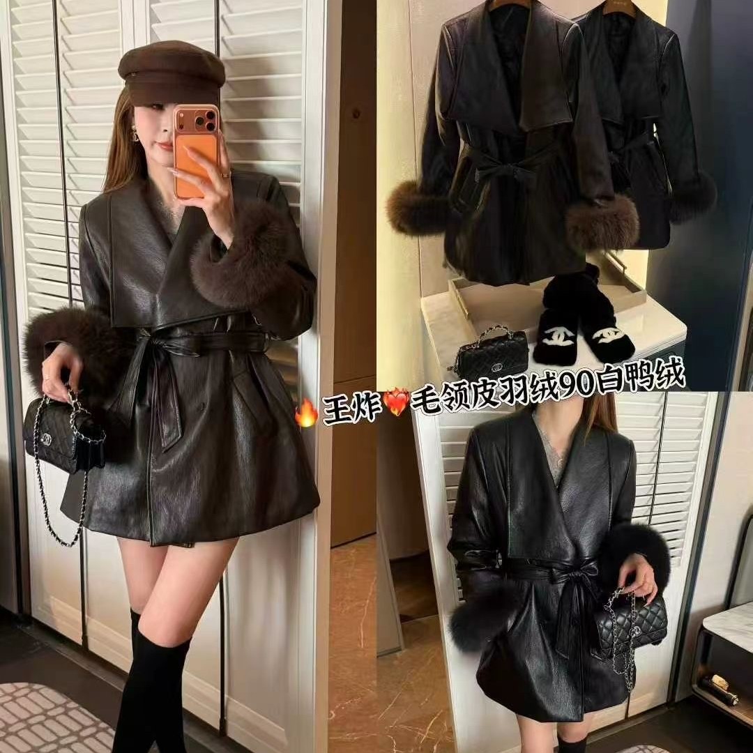 蛋白皮衣90羽绒服狐狸毛圈袖口2025冬季外套加绒加厚韩版宽松大衣