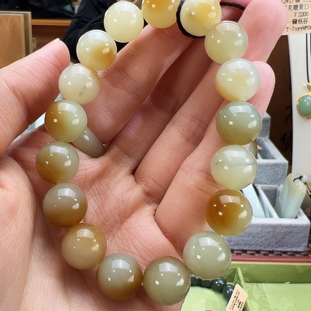 和田玉未镶嵌手串若羌料糖黄口手串22