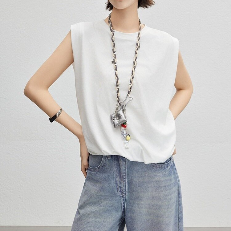 美洋MEIYANG 浪花背心 天丝棉_Row风简约圆领无袖花苞上衣-周二同
