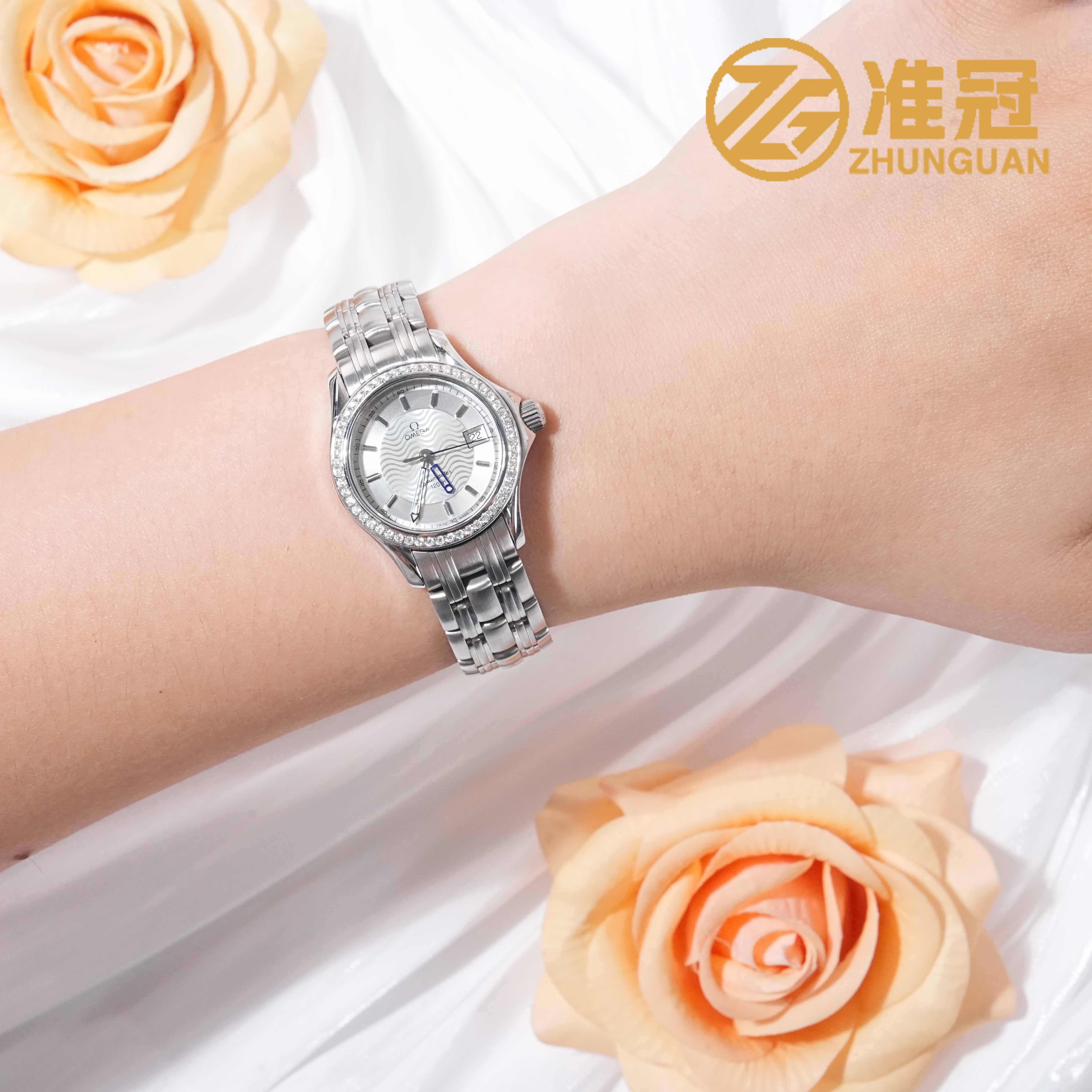 95新 Omega/欧米茄 26mm海马系列石英WG6321瑞士后镶钻名表