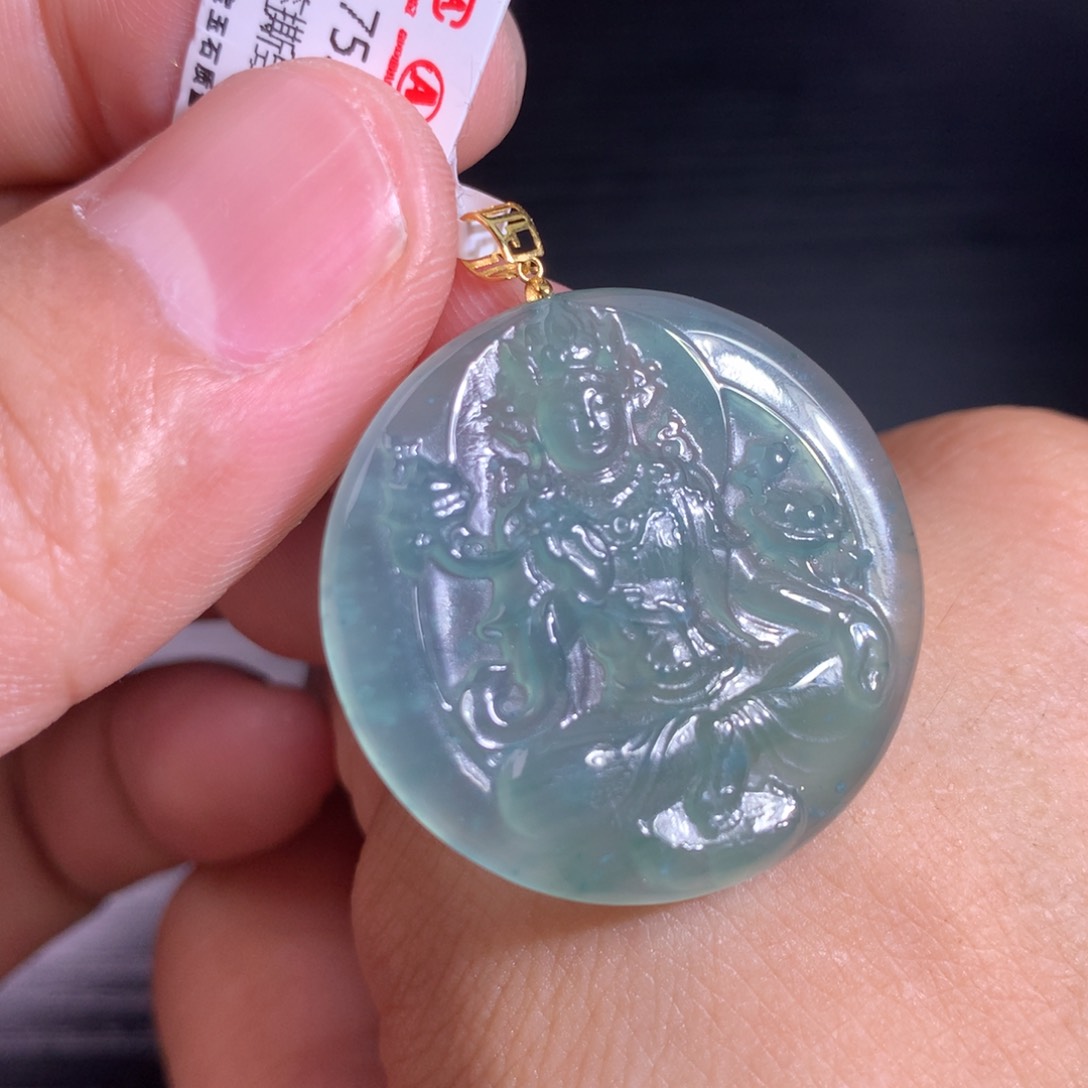 翡翠18K金镶嵌吊坠(不含链)天然A货翡翠