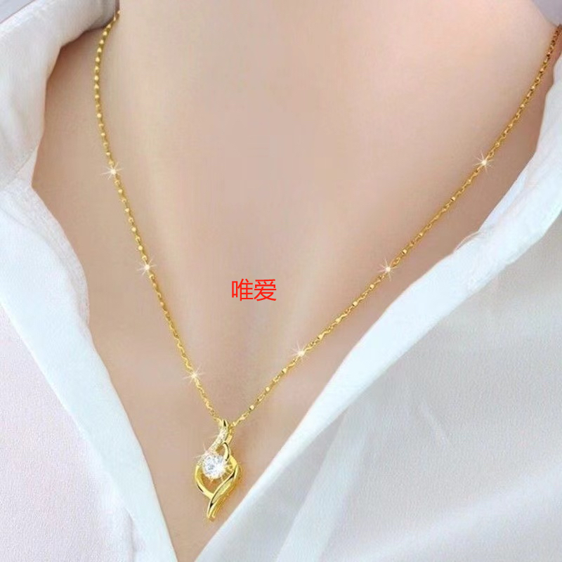 钛钢项链 新款唯爱项链女士锁骨金色链锆钻吊坠韩版送女友礼物