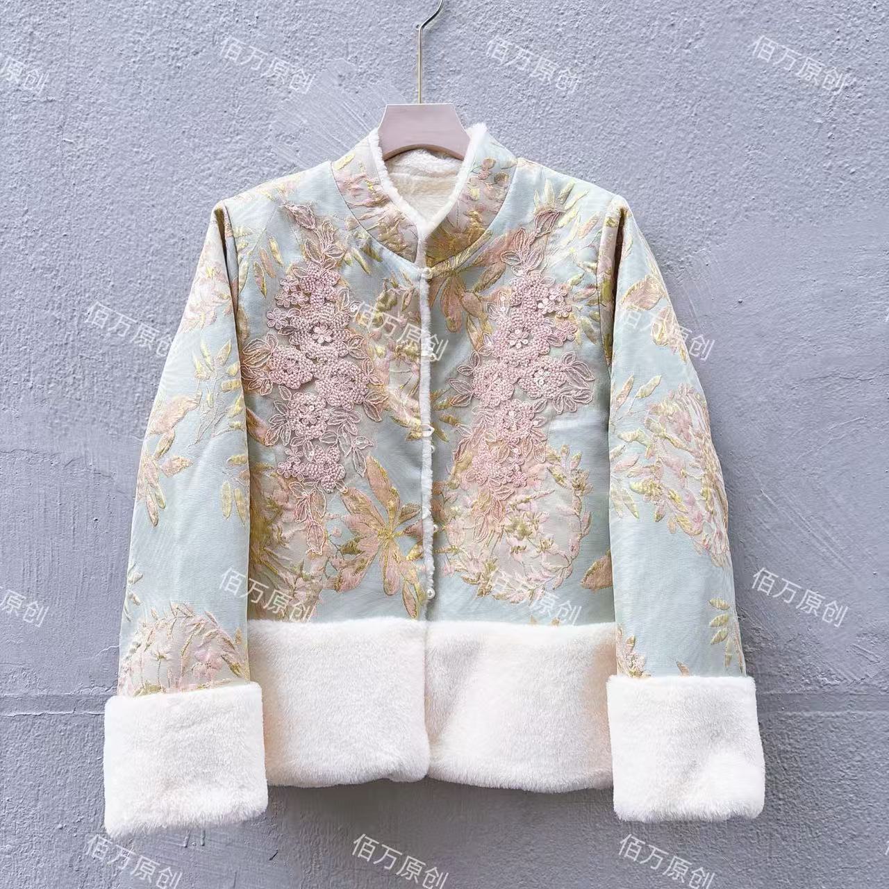 【清欢】新中式设计感刺绣亮片加绒加厚双面双穿保暖时尚棉服上衣
